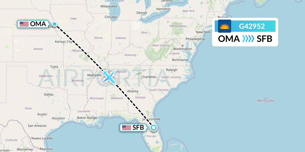 G42952 Allegiant Air Flight Map: Omaha to Orlando