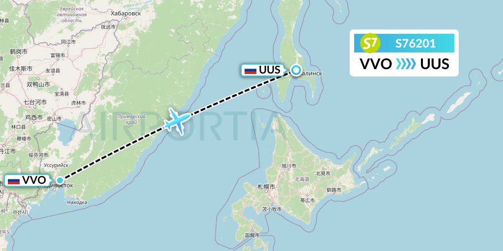 S76201 S7 Airlines Flight Map: Vladivostok to Yuzhno-Sakhalinsk