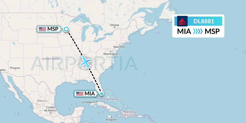 DL8881 Delta Air Lines Flight Map: Miami to Minneapolis