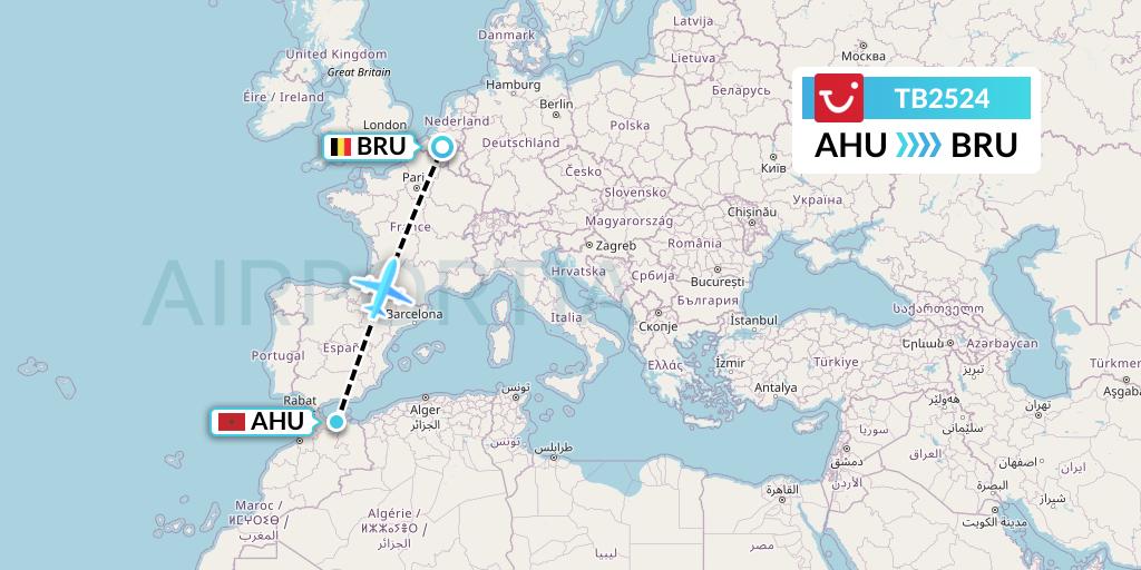 TB2524 TUI fly Belgium Flight Map: Al Hoceima to Brussels
