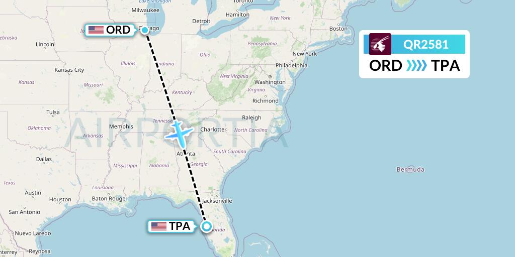 QR2581 Flight Status Qatar Airways Chicago to Tampa (QTR2581)