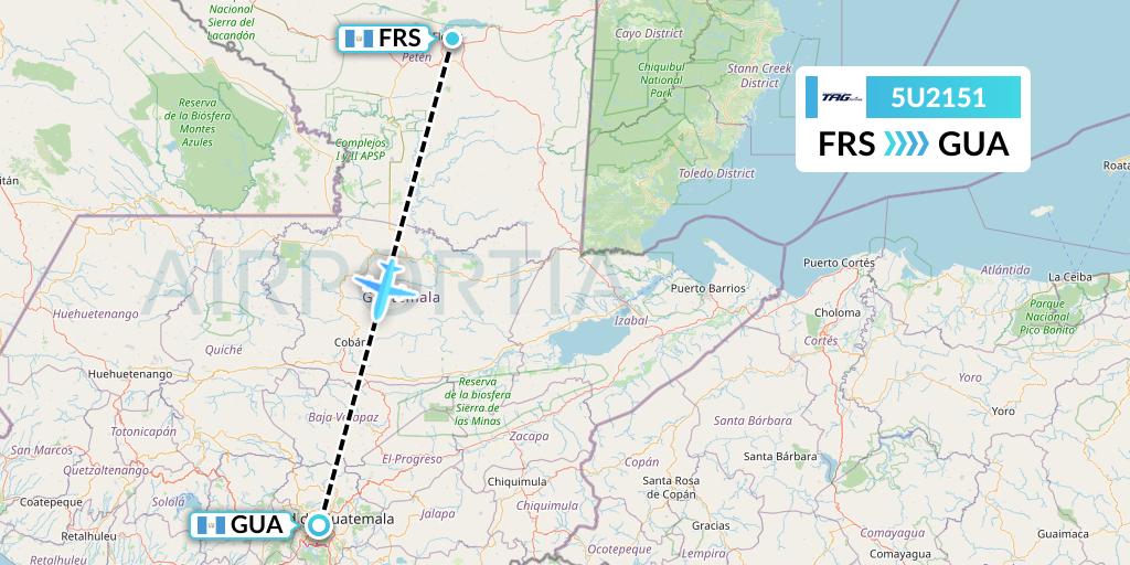 5U2151 TAG Airlines Flight Map: Flores to Guatemala City