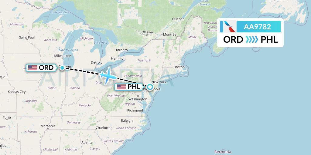 AA9782 American Airlines Flight Map: Chicago to Philadelphia