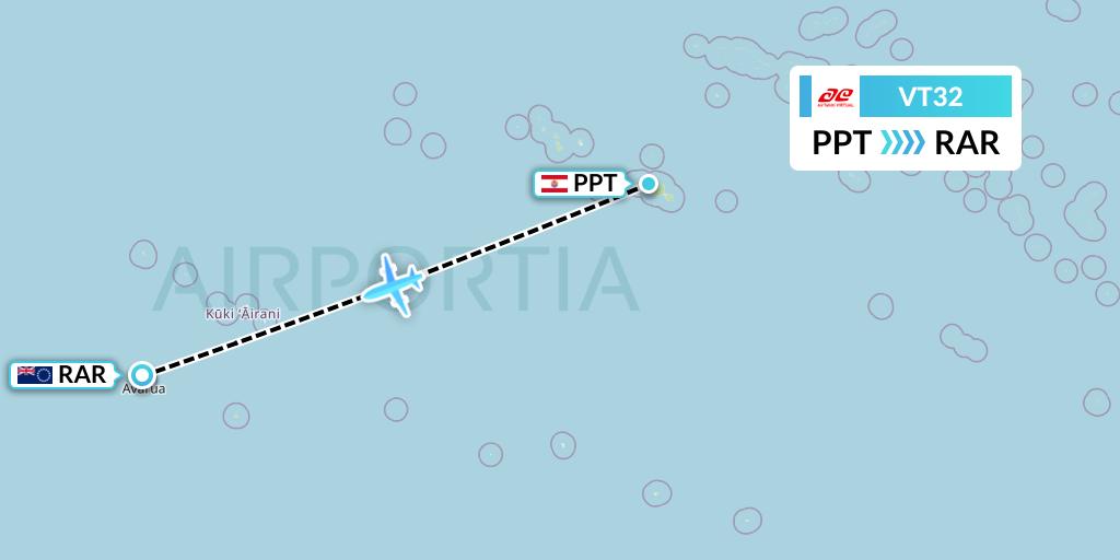 VT32 Air Tahiti Flight Map: Papeete to Avarua