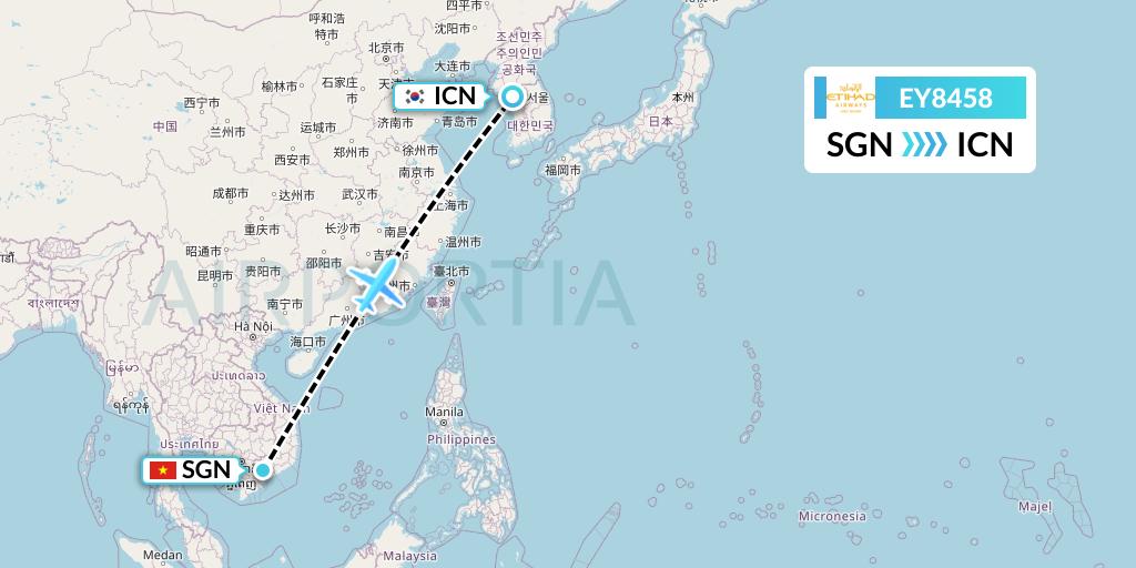 EY8458 Etihad Airways Flight Map: Ho Chi Minh City to Seoul