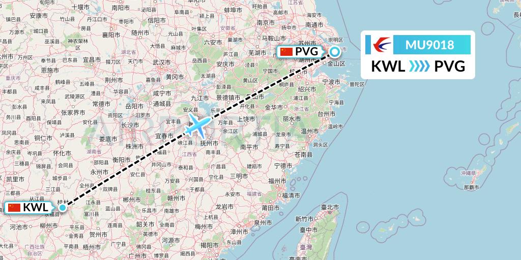 MU9018 China Eastern Airlines Flight Map: Guilin to Shanghai