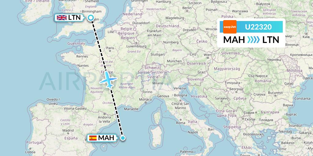 U22320 EasyJet Flight Map: Mahon to London