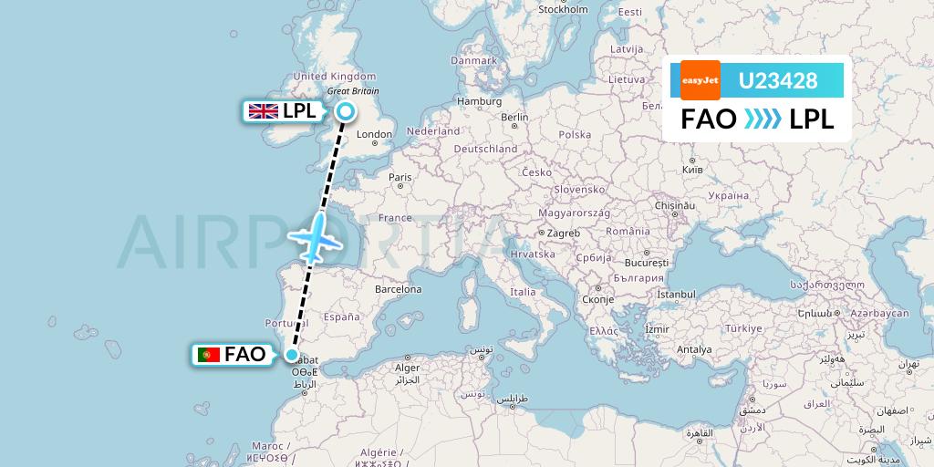 U23428 EasyJet Flight Map: Faro to Liverpool