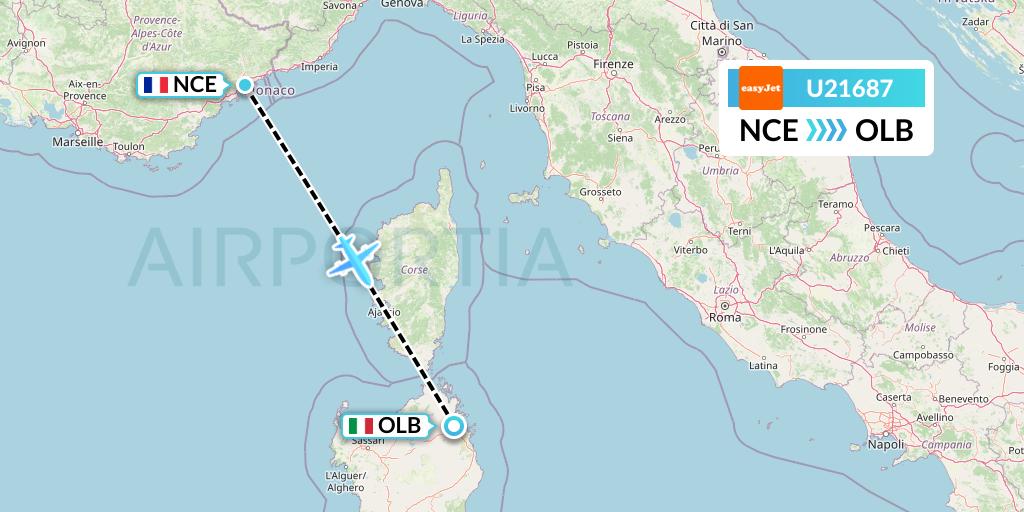U21687 EasyJet Flight Map: Nice to Olbia