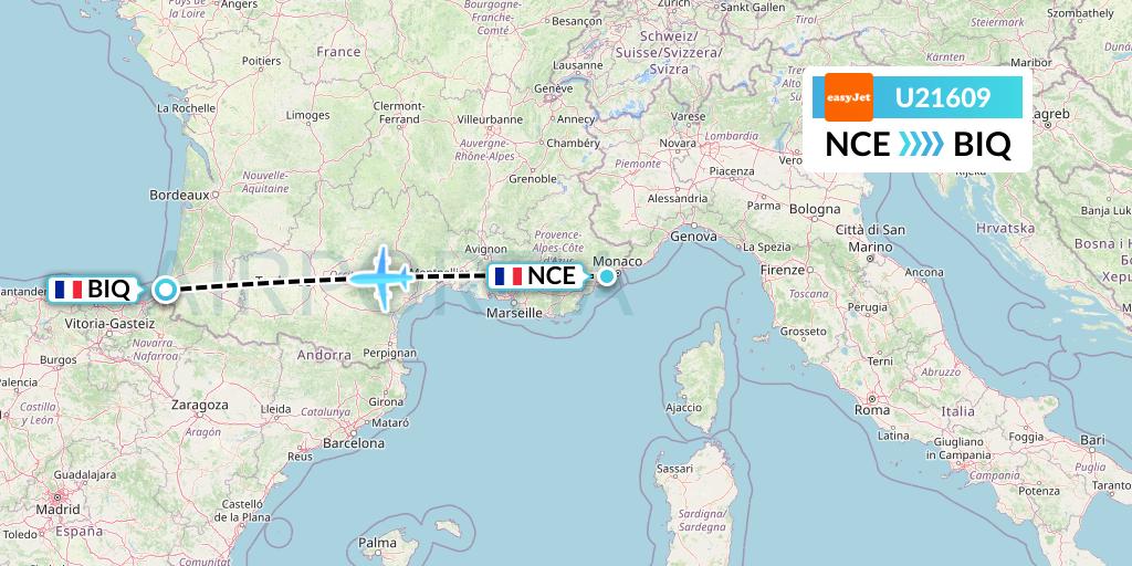 U21609 EasyJet Flight Map: Nice to Biarritz