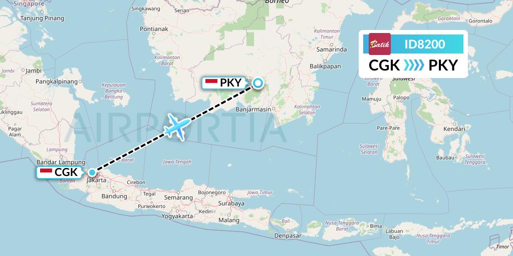 ID8200 Batik Air Flight Map: Jakarta to Palangkaraya