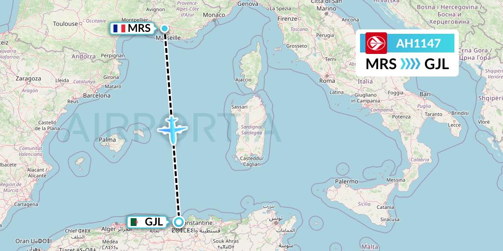 AH1147 Air Algerie Flight Map: Marseille to Jijel