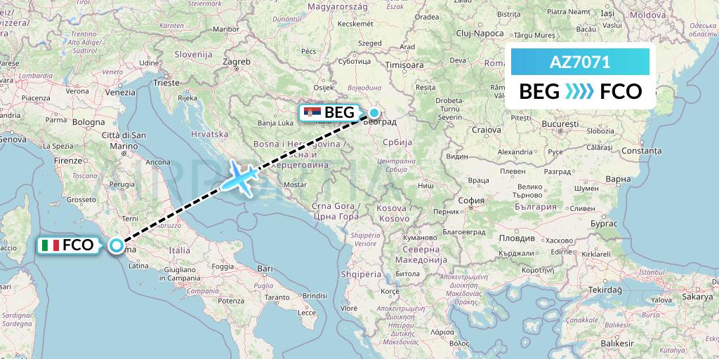 AZ7071 ITA Airways Flight Map: Belgrade to Rome