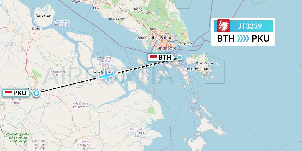 JT3239 Lion Airlines Flight Map: Batam to Pekanbaru