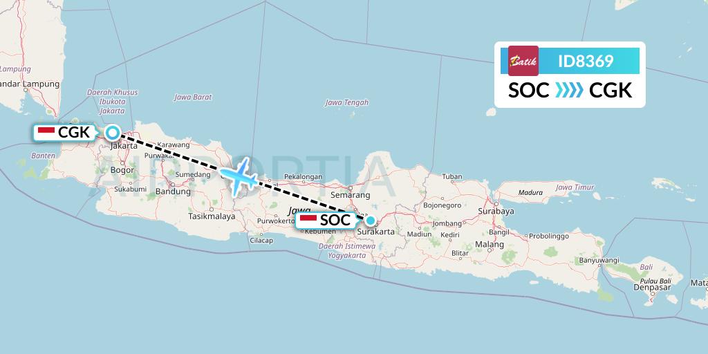 ID8369 Batik Air Flight Map: Surakarta to Jakarta