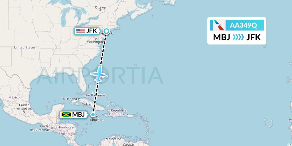 AA349Q American Airlines Flight Map: Montego Bay to New York