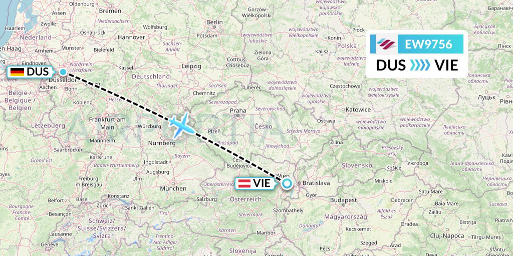 EW9756 Eurowings Flight Map: Dusseldorf to Vienna