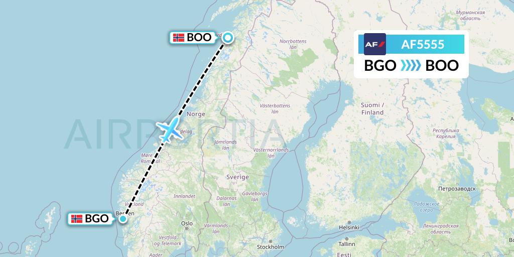 AF5555 Air France Flight Map: Bergen to Bodo