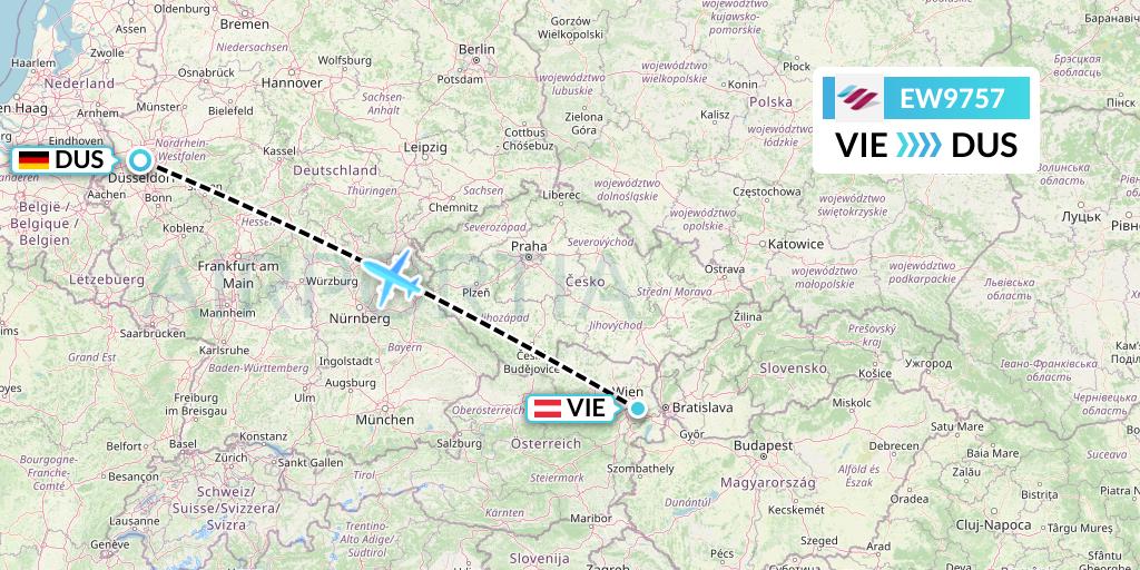 EW9757 Eurowings Flight Map: Vienna to Dusseldorf