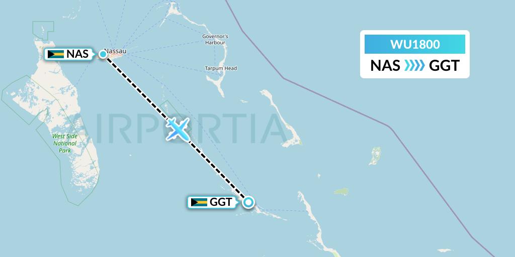 WU1800 Western Air Flight Map: Nassau to George Town