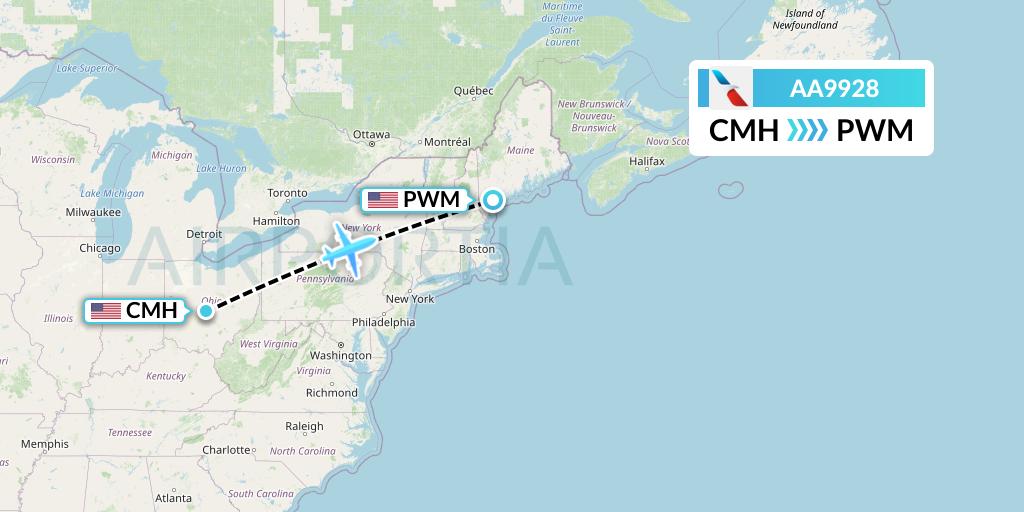 AA9928 American Airlines Flight Map: Columbus to Portland