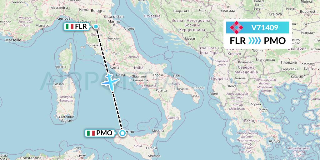 V71409 Volotea Flight Map: Florence to Palermo