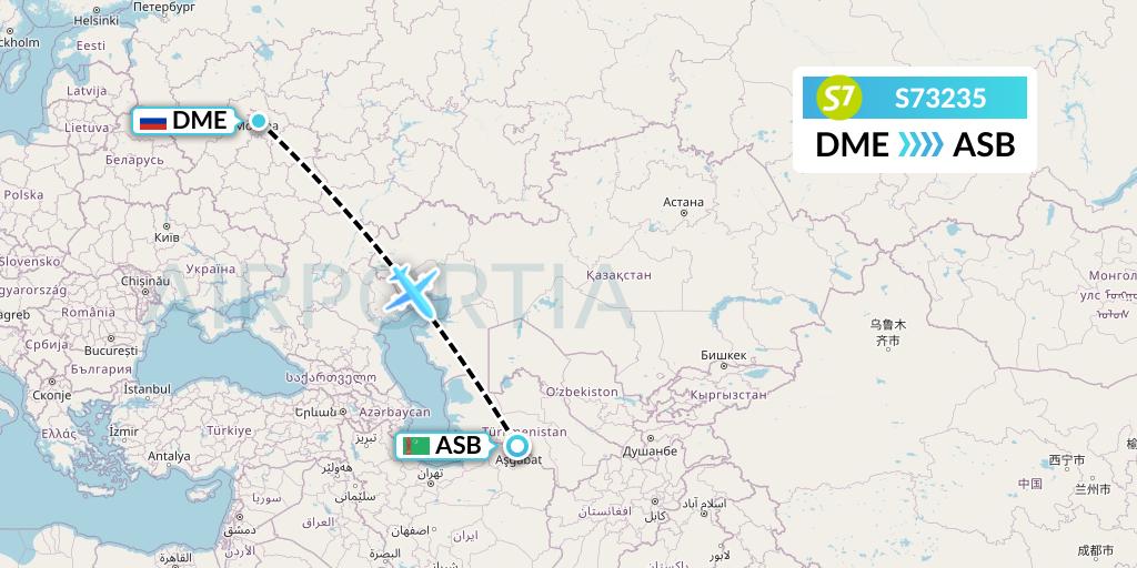 S73235 S7 Airlines Flight Map: Moscow to Ashgabat