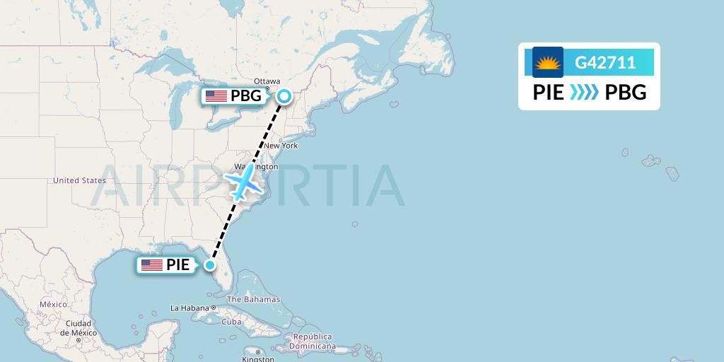 G42711 Allegiant Air Flight Map: St. Petersburg to Plattsburgh