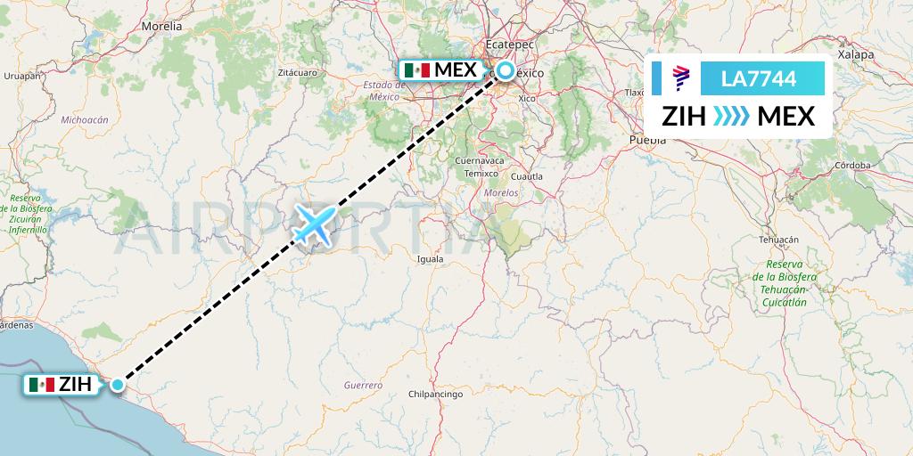 LA7744 LAN Airlines Flight Map: Zihuatanejo to Mexico City
