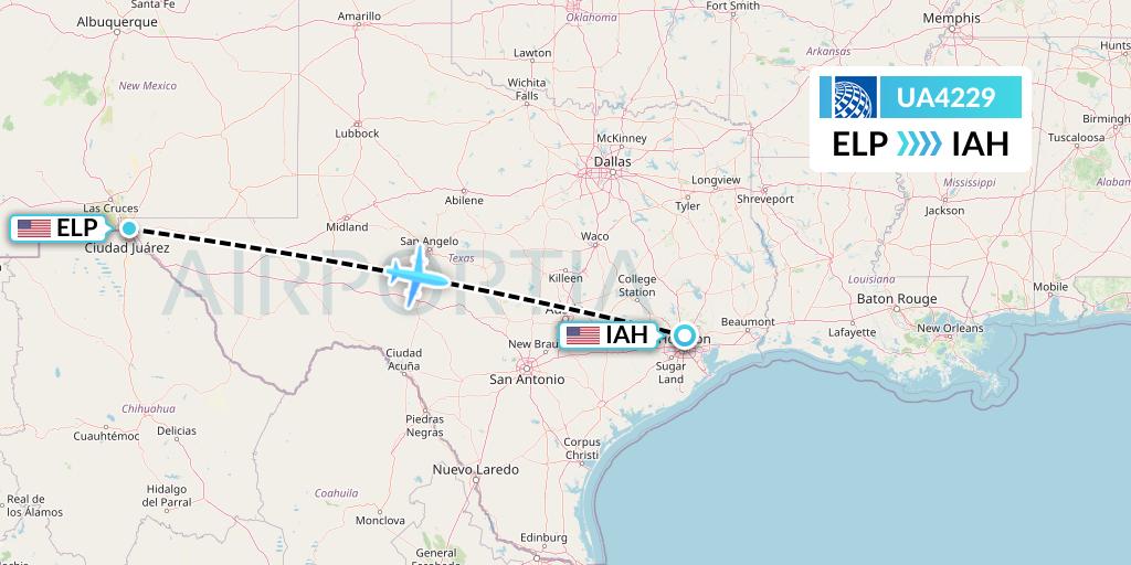 UA4229 United Airlines Flight Map: El Paso to Houston
