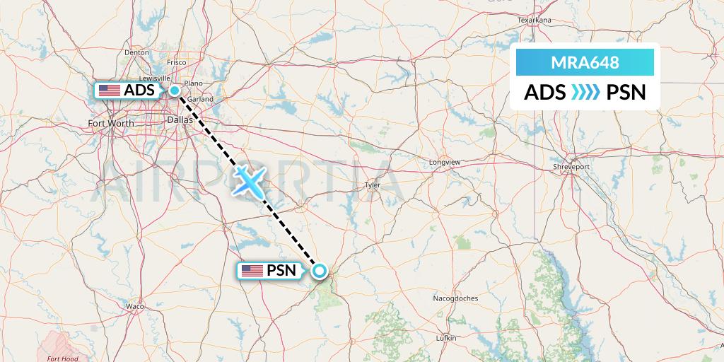 MRA648 Martinaire Flight Map: Dallas to Palestine