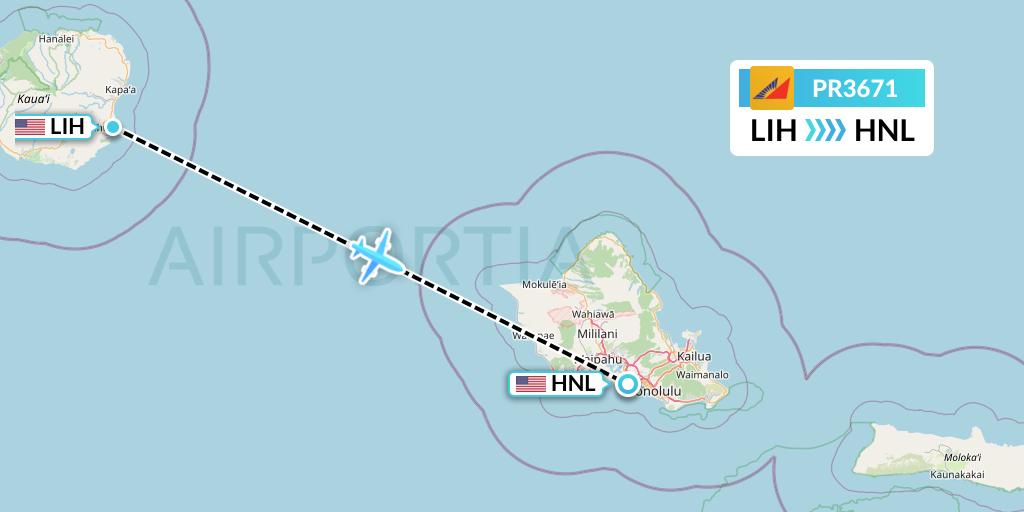 PR3671 Philippine Airlines Flight Map: Lihue to Honolulu