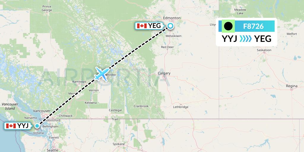 F8726 Flair Airlines Flight Map: Victoria to Edmonton