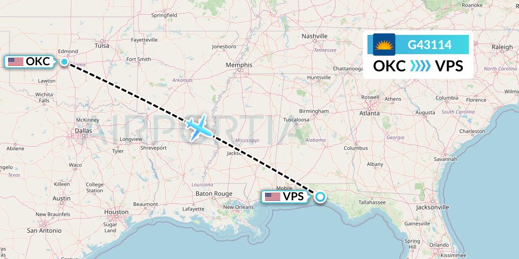 G43114 Allegiant Air Flight Map: Oklahoma City to Valparaiso