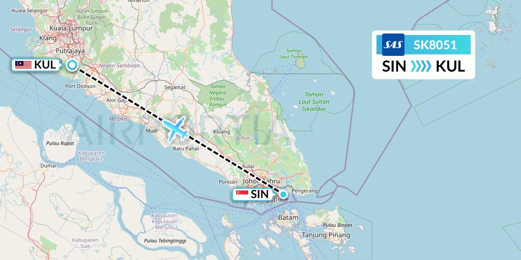 SK8051 SAS Flight Map: Singapore to Kuala Lumpur