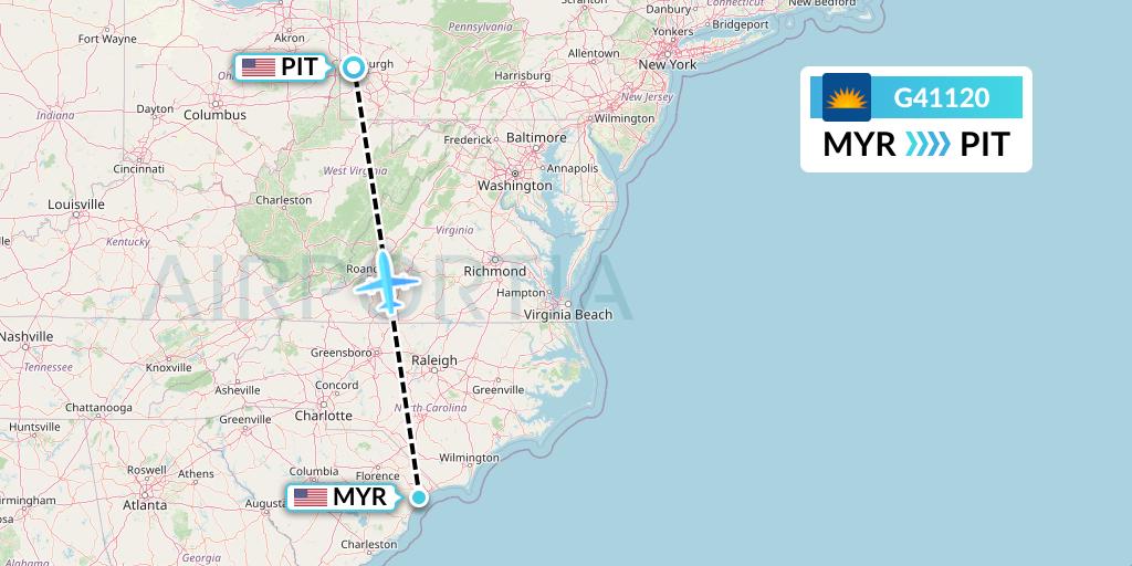G41120 Allegiant Air Flight Map: Myrtle Beach to Pittsburgh