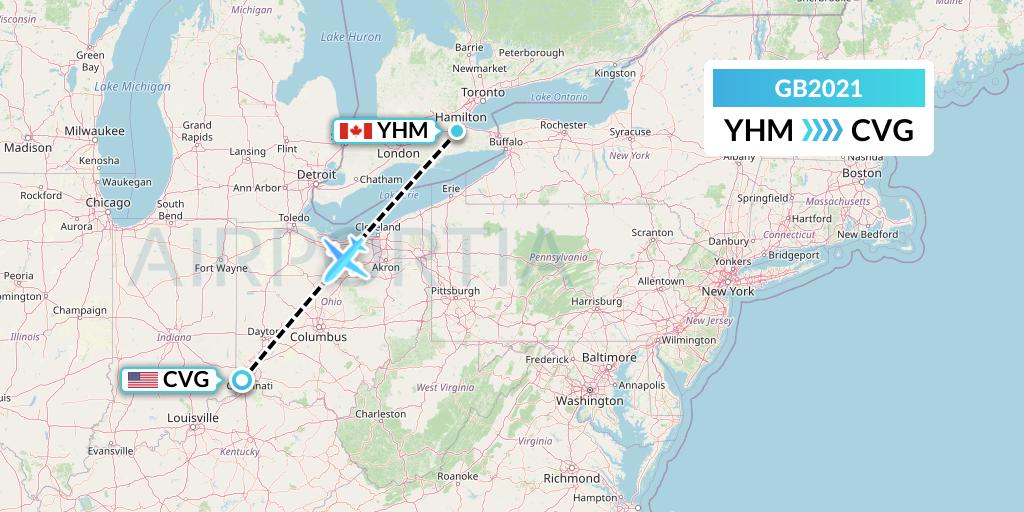 GB2021 ABX Air Flight Map: Hamilton to Cincinnati