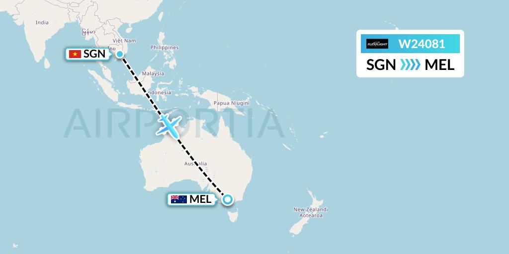 W24081 Flex Flight Flight Map: Ho Chi Minh City to Melbourne