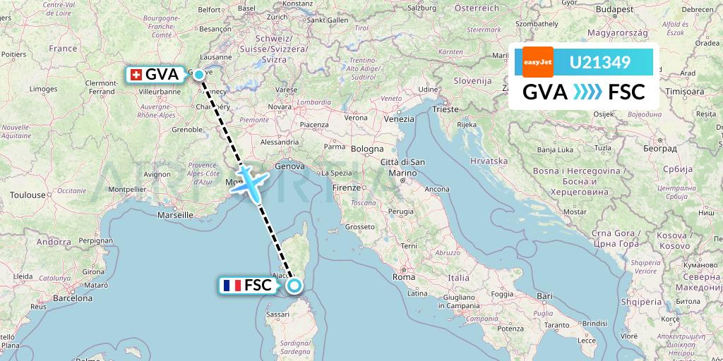 U21349 EasyJet Flight Map: Geneva to Figari