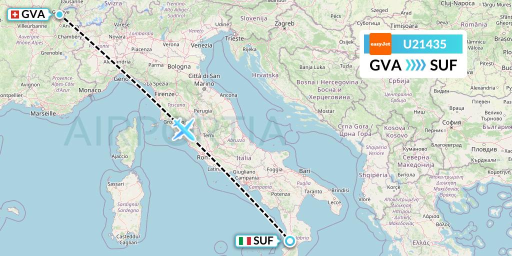 U21435 EasyJet Flight Map: Geneva to Lamezia Terme