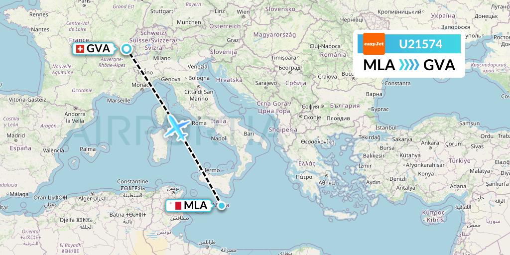 U21574 EasyJet Flight Map: Malta to Geneva