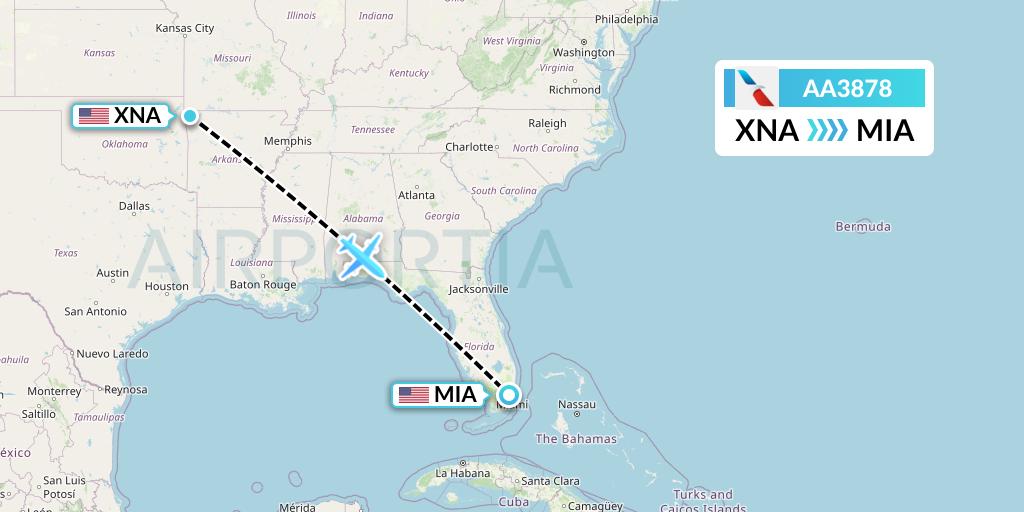 AA3878 American Airlines Flight Map: Bentonville to Miami