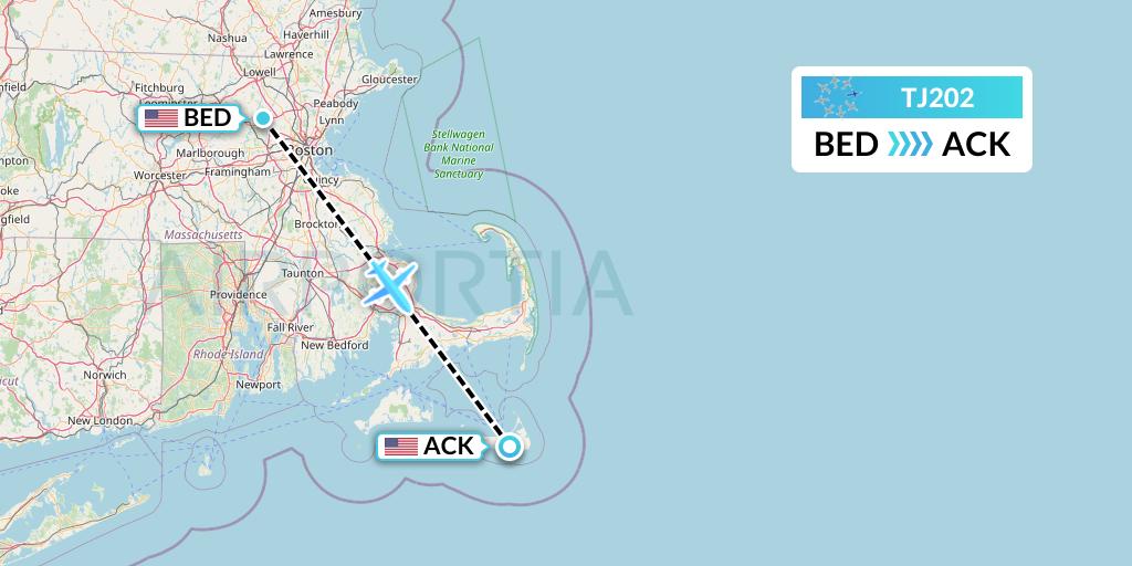TJ202 Tradewind Aviation Flight Map: Bedford to Nantucket