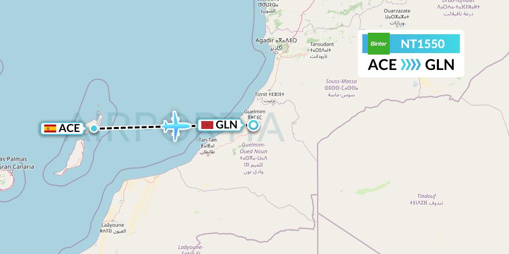 NT1550 Binter Canarias Flight Map: Lanzarote to Guelmim
