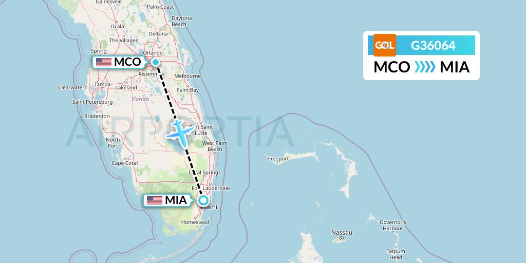 G36064 GOL Transportes Aeros Flight Map: Orlando to Miami