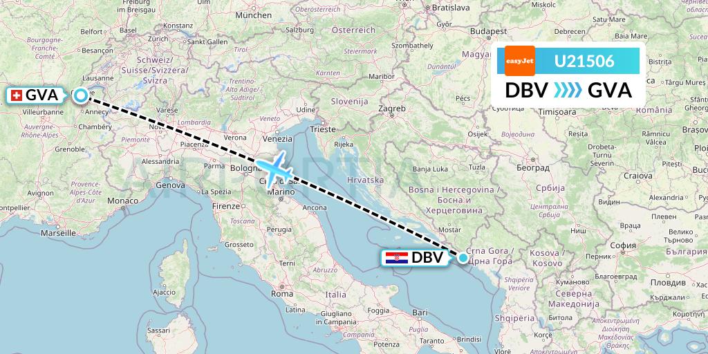 U21506 EasyJet Flight Map: Dubrovnik to Geneva
