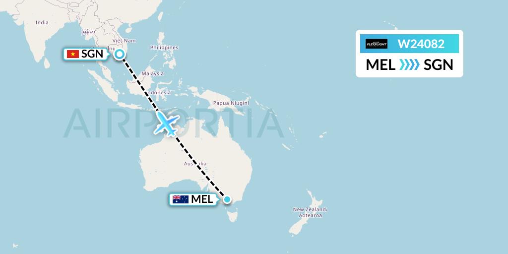 W24082 Flex Flight Flight Map: Melbourne to Ho Chi Minh City