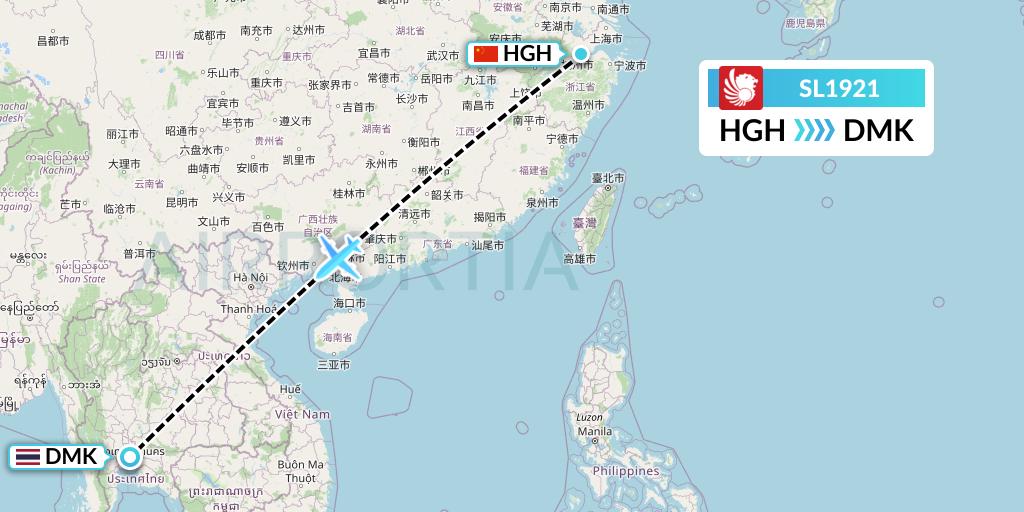 SL1921 Thai Lion Air Flight Map: Hangzhou to Bangkok