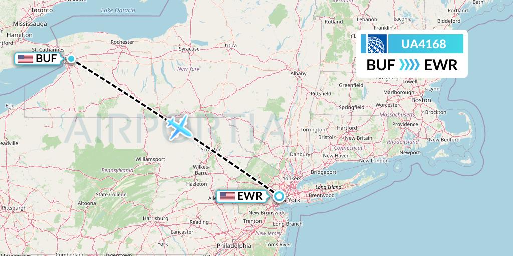 UA4168 United Airlines Flight Map: Buffalo to New York