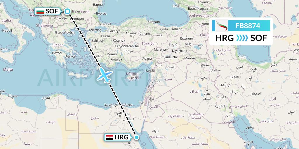 FB8874 Bulgaria Air Flight Map: Hurghada to Sofia